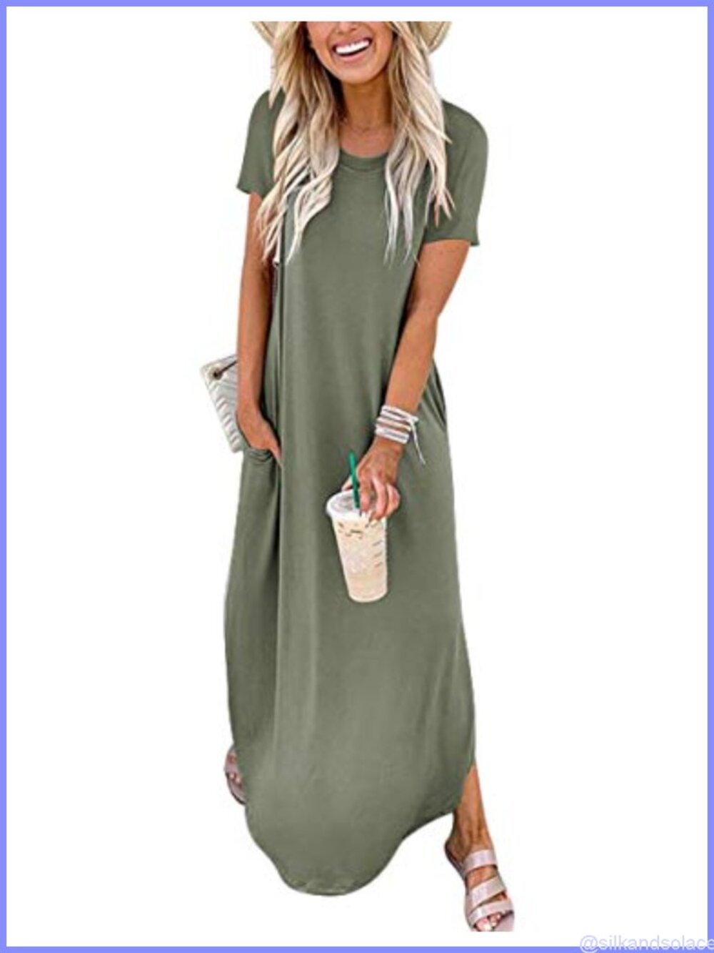 Loose Maxi Dress Short Sleeve Casual Split Beach Vacation Travel Summer